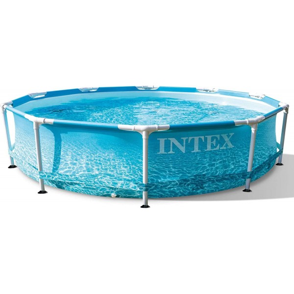 Intex 28206EH 10 Feet x 30 Inch Rust Resistant Steel Metal Frame Outdoor Backyard Above Ground Circular Beachside Swimming Pool with Reinforced Sidewalls