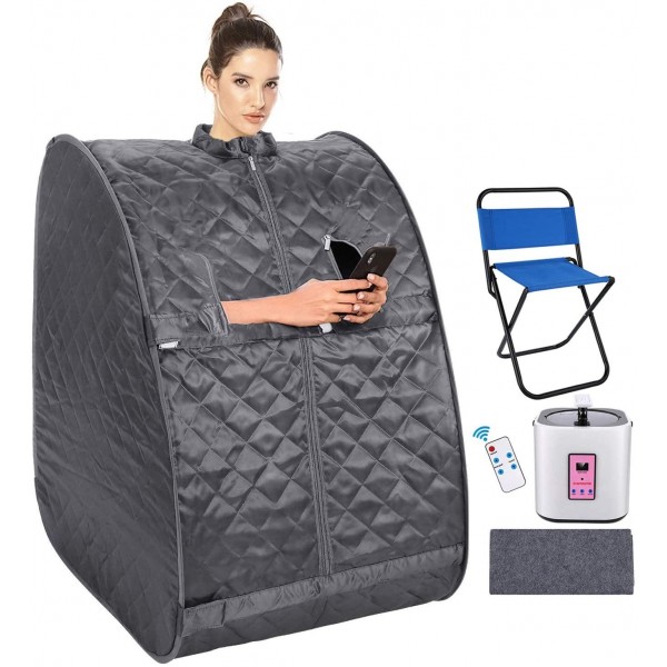 OppsDecor Steam Sauna Spa 2L Portable Foldable Personal Therapeutic Sauna Tent Pot for Reduce Stress Fatigue, with Remote Chair Indoor Home