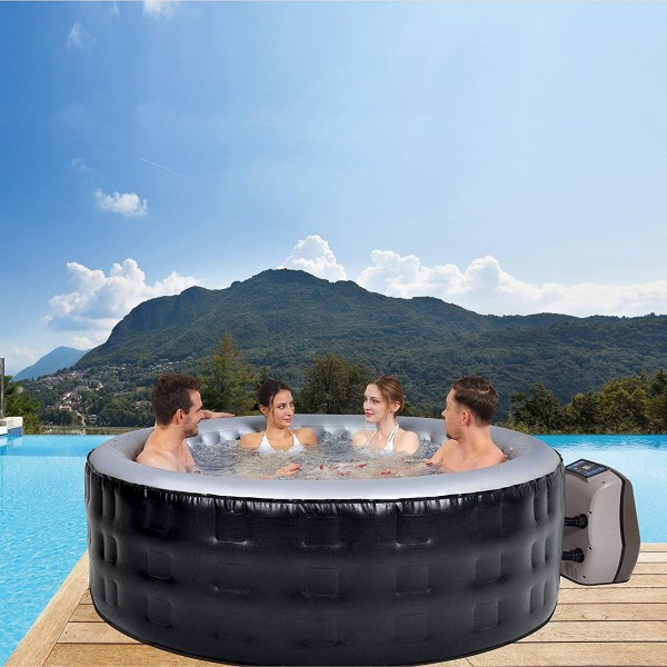 ALEKO HTIR6BK Round Inflatable Jetted Hot Tub Spa with Cover - 6 Person - 265 Gallon - Black