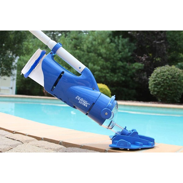 POOL BLASTER Catfish Ultra Cordless Pool Vacuum w/Pole Set - Lightweight & Efficient Hoseless Cleaning of Inground & Above Ground Pool, Handheld Rechargeable Pool Cleaner for Sand, Silt & Leaves