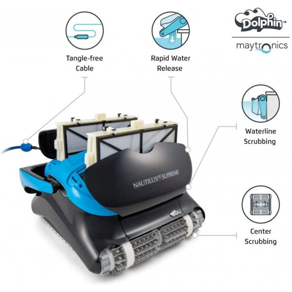 DOLPHIN Nautilus CC Supreme WiFi Operated Robotic Pool [Vacuum] Cleaner - Ideal for In Ground Swimming Pools up to 50 Feet - Easy to Clean Top Load Filter Cartridges