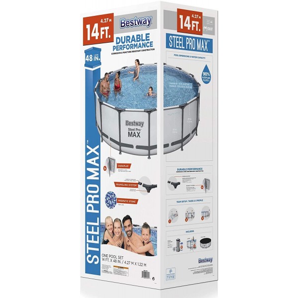 Bestway 5613HE Steel Pro MAX 14 x 4 Foot Outdoor Frame Above Ground Round Swimming Pool Set with Ladder, Cover, and Filter Pump