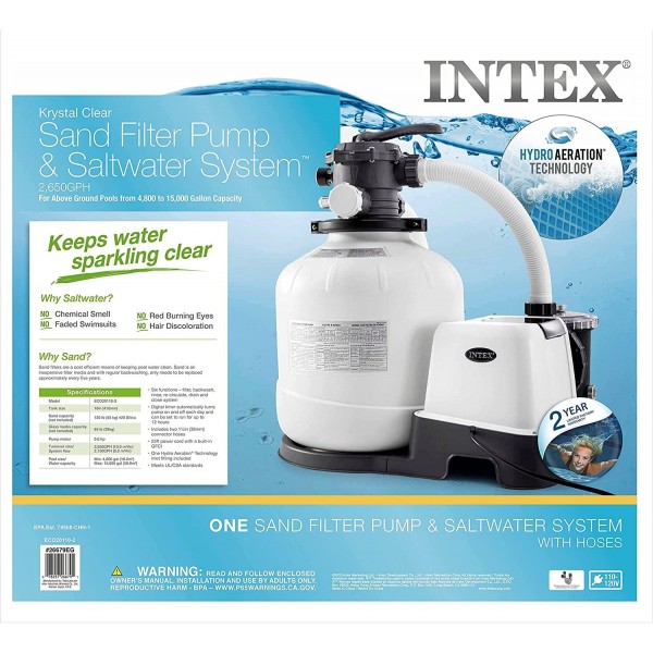 Intex 26679EG Krystal Clear 2150 GPH Pump & Saltwater Sand Filter Saltwater System, White/Black