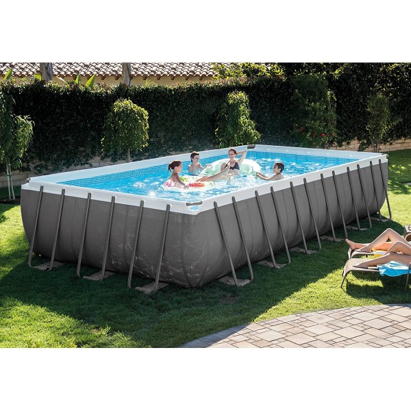 Intex 24ft X 12ft X 52in Ultra Frame Rectangular Pool Set with Sand Filter Pump, Ladder, Ground Cloth & Pool Cover