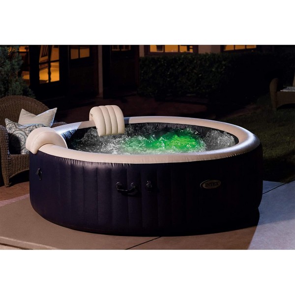 Intex 28431E PureSpa Plus 85in x 25in Outdoor Portable Inflatable 6 Person Round Hot Tub Spa with 170 Bubble Jets, Cover, Built in Heater Pump, and 2 Non-Slip Seats, Navy