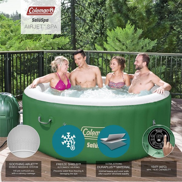Coleman 90363E SaluSpa Inflatable Hot Tub Spa, Pack of 1, Green & White