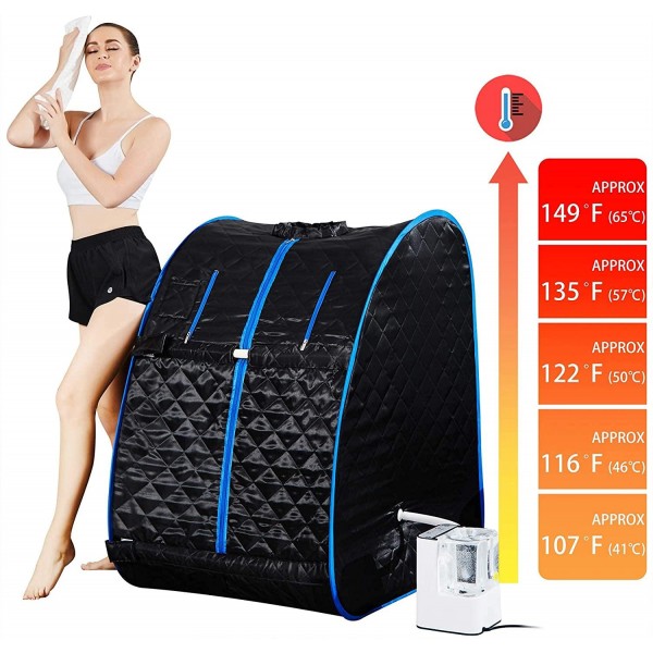 Angotrade Portable Steam Sauna, Personal Indoor Sauna Tent Remote Control&Chair&60 Minute Timer Included, One Person Sauna for Therapeutic Relaxation at Home(29.5 x 35 x 40.3inch, Black Blue)