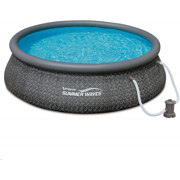 Summer Waves P10012361 Quick Set 12ft x 36in Outdoor Round Ring Inflatable Above Ground Swimming Pool with Filter Pump and Filter Cartridge, Gray