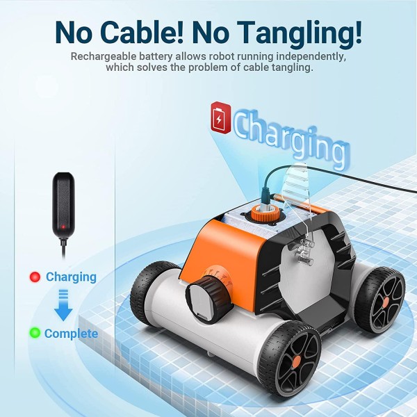 Robotic Pool Cleaner, Cordless Automatic Pool Cleaner, 5000 mAh Li-on Battery 90 mins Run Time, Dual-Motors with IPX8 Waterproof, Ideal for In-Ground/Above Ground Swimming Pool, Orange