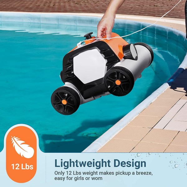 Robotic Pool Cleaner, Cordless Automatic Pool Cleaner, 5000 mAh Li-on Battery 90 mins Run Time, Dual-Motors with IPX8 Waterproof, Ideal for In-Ground/Above Ground Swimming Pool, Orange