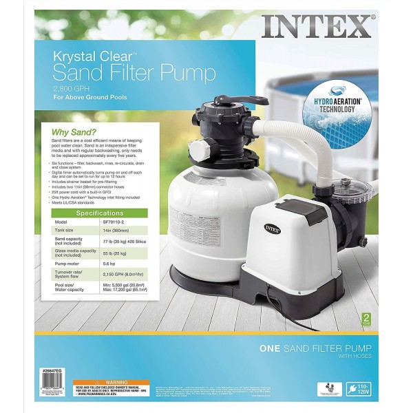Intex 26647EG Krystal Clear Sand Filter Pump for Above Ground Pools, 14-inch