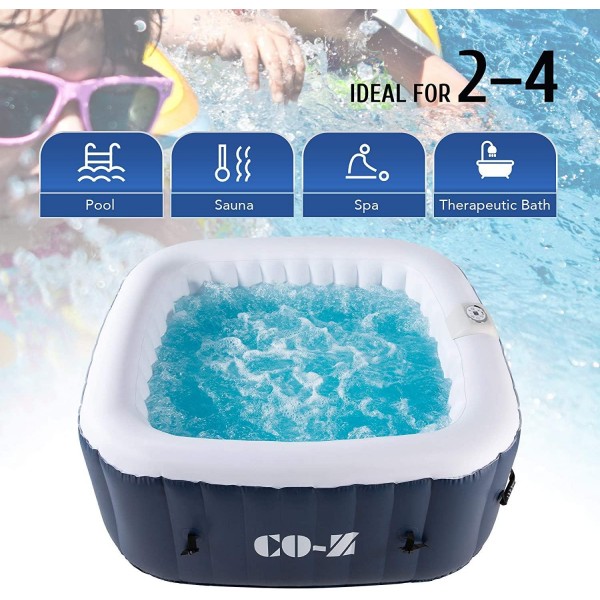 CO-Z 4-Person Inflatable Hot Tub with 120 Bubble Jets, Above Ground Pool 5x5ft, Portable Indoor Outdoor Hot Tub with Massaging Jets and Air Pump for Patio, Backyard, Garden