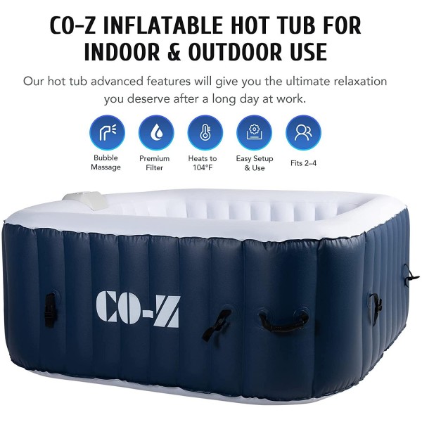 CO-Z 4-Person Inflatable Hot Tub with 120 Bubble Jets, Above Ground Pool 5x5ft, Portable Indoor Outdoor Hot Tub with Massaging Jets and Air Pump for Patio, Backyard, Garden