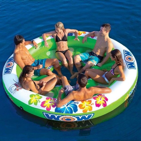 WOW World of Watersports Stadium Islander, HUGE Heavy Duty Floating Island with Mesh Seating and Backrest