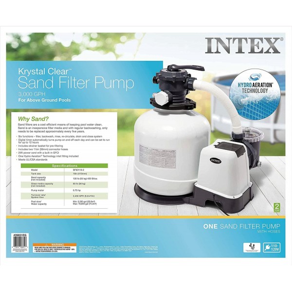 Intex 26651EG Krystal Clear Sand Filter Pump for Above Ground Pools, 16-inch