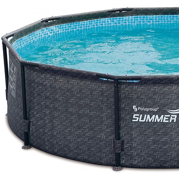 Summer Waves P2001448E14ft x 48in Outdoor Round Frame Above Ground Swimming Pool Set with Ladder, Skimmer Filter Pump, and Filter Cartridge, Gray