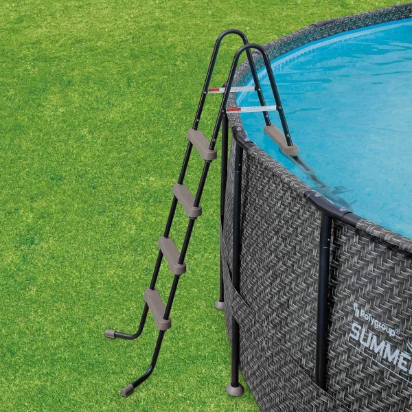 Summer Waves P2001448E14ft x 48in Outdoor Round Frame Above Ground Swimming Pool Set with Ladder, Skimmer Filter Pump, and Filter Cartridge, Gray