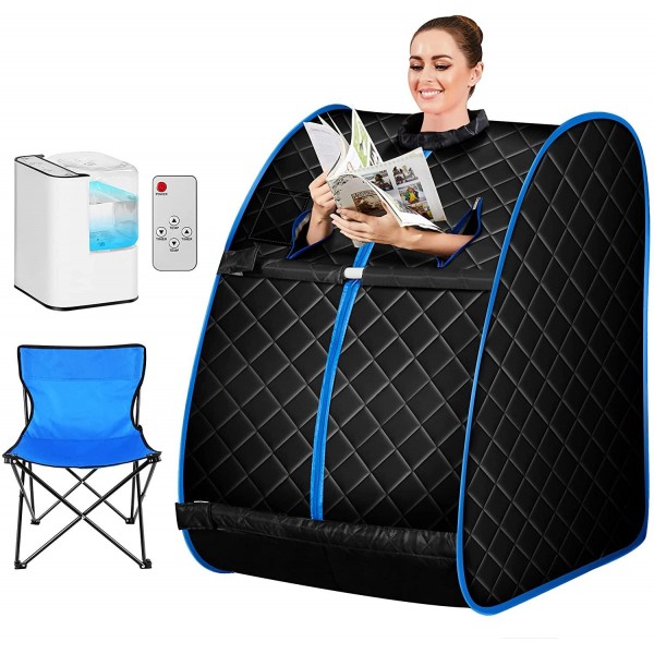 HIMIMI New Upgrade 2.5L Foldable Steam Sauna Portable Indoor Home Spa Relaxation at Home, 60 Minute Timer with Chair Remote (Triangle, Blue)
