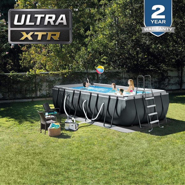 Intex 18ft X 9ft X 52in Ultra XTR Rectangular Pool Set with Sand Filter Pump, Ladder, Ground Cloth & Pool Cover