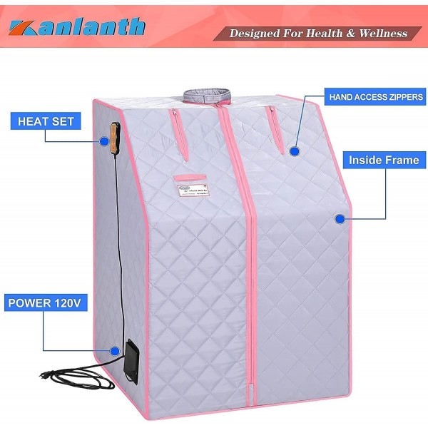 Kanlanth Portable Infrared Sauna Spa, Personal Therapeutic Sauna for Detox Relaxation at Home,One Person Sauna with Remote Control,Foldable Chair,Timer Home Sauna Tent (29 x 31 x 39inch)