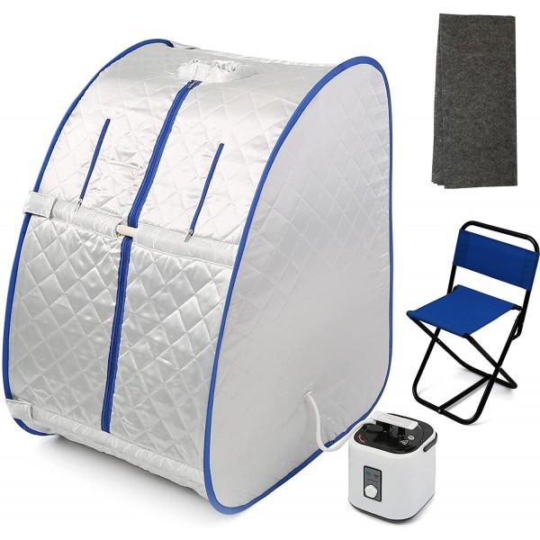 ADVENOR Lightweight Portable Personal Steam Sauna Spa for Weight Loss, Detox, Relaxation at Home, 60 Minute Timer, 800 Watt Steam Generator, Inlcuding Chair, Steam pad(Silver+Blue)