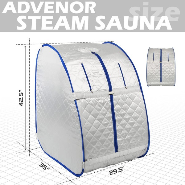 ADVENOR Lightweight Portable Personal Steam Sauna Spa for Weight Loss, Detox, Relaxation at Home, 60 Minute Timer, 800 Watt Steam Generator, Inlcuding Chair, Steam pad(Silver+Blue)