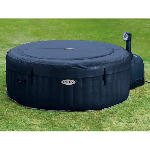 Intex 28405E PureSpa 4 Person Home Outdoor Inflatable Portable Heated Round Hot Tub Spa 58-inch x 28-inch with 120 Bubble Jets, Non-Slip Seat (2 Pack) and Drink Cup Holder Tray, Blue