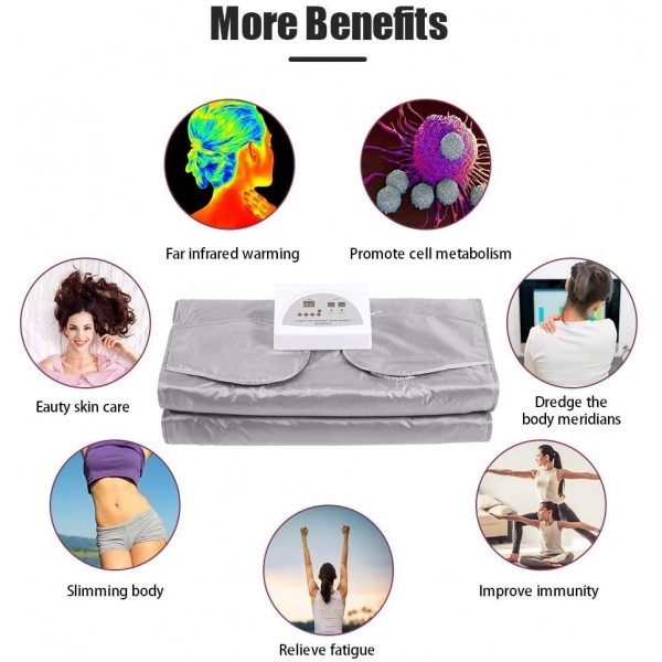 SEAAN Sauna Blanket for Weight Loss Detox, Portable Home Far Infrared Sauna for Body Shape Slimming Fitness for Women Man, W/ 50 Packs Sauna Sheeting for Body Wrap Sweating, 2 Zone