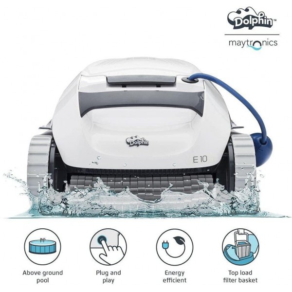 DOLPHIN E10 Automatic Robotic Pool Cleaner with Easy to Clean Top Load Filter Basket Ideal for Above Ground Swimming Pools up to 30 Feet