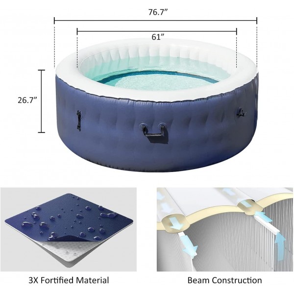 U-MAX Inflatable Hot Tub 4-6 Person Outdoor AirJet Spa with 120 Air Jets, Tub Cover, Pump, and 2 Filter Cartridges