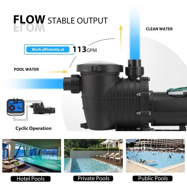 VIVOHOME 2.0 HP 6800 GPH Powerful Self Primming Dual Voltage In/Above Ground Swimming Pool Pump with Strainer Basket