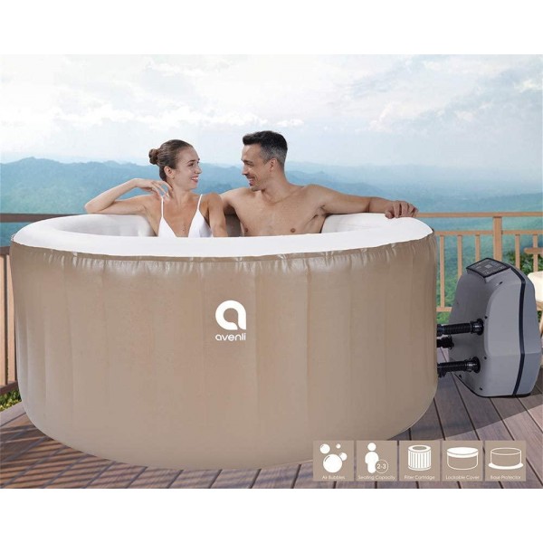 Qicaso 3 Person Inflatable Spa Hot Tub with 105 All-Surrounding Air Jets, Digital Control Panel, Lockable Cover, Filter Cartridge and Base Protector