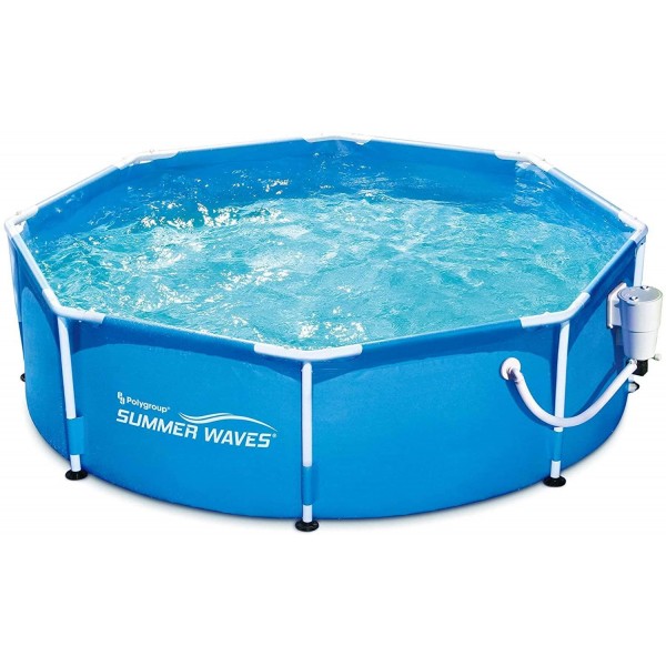 Summer Waves P2000830A Active 8ft x 30in Outdoor Round Frame Above Ground Swimming Pool Set with Filter Pump and Type D Filter Cartridge, Blue