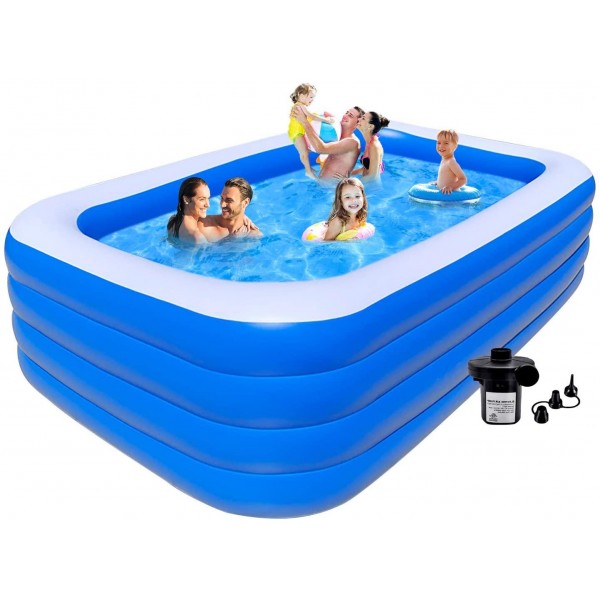 Above Ground Pool for Kids and Adults - ❤4 Rings with Air Pump Rectangle Pool Above Ground Swimming Pool - 10FT Kiddie Pool, Toddler Pool, Inflatable Pool Kids Pools for Backyard,Outdoor,Party