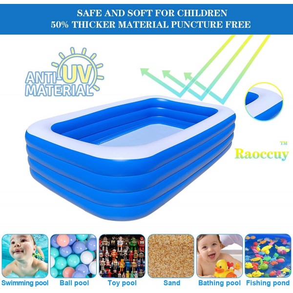 Above Ground Pool for Kids and Adults - ❤4 Rings with Air Pump Rectangle Pool Above Ground Swimming Pool - 10FT Kiddie Pool, Toddler Pool, Inflatable Pool Kids Pools for Backyard,Outdoor,Party