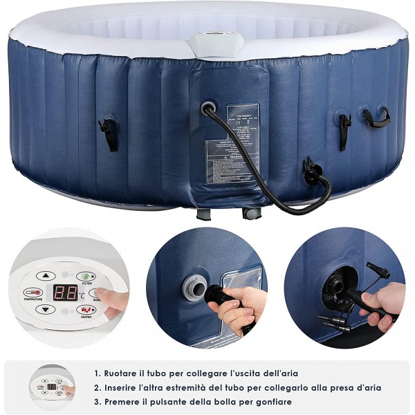 Pirecart Inflatable hot tub, Round Outdoor Heated Spa 2-4 Person with Bulit-in Pump Air Jet, 120 Bubble Jets, Tub Cover, Child Safty Keys, Repair Kit, Filter Cover, Ground Sheet & Filter Covers