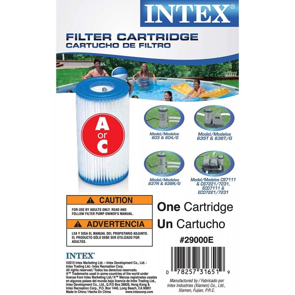 Intex Filter Cartridge Type A (59900E) - Replacement Type A and C For Easy Set Pool Filters - 12 Pack