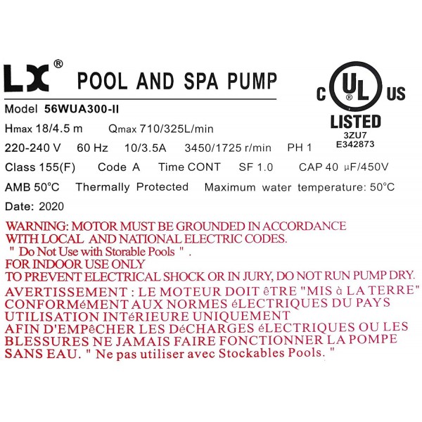 KL KEY LANDER Hot Tub Spa Pump, 3HP, Two Speed, 56Frame, LX Motor, (220-240V/60Hz); 2
