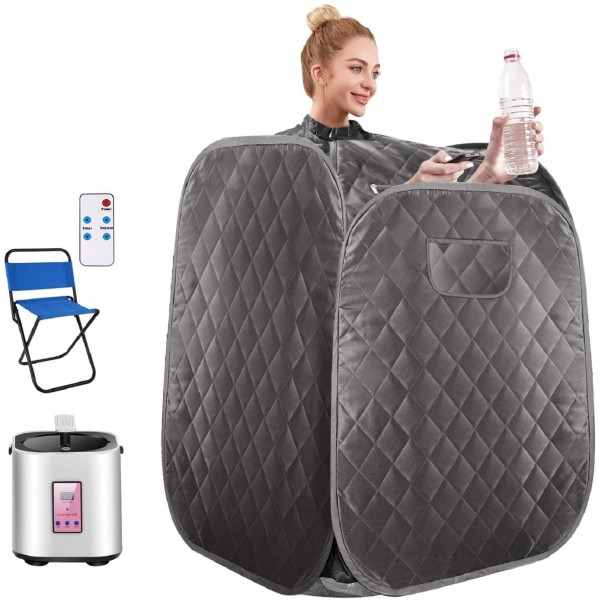 OppsDecor Portable Steam Sauna, Personal Therapeutic Sauna Spa for Weight Loss Detox Relaxation at Home,One Person Sauna with Remote Control,Foldable Chair (Square, Grey)