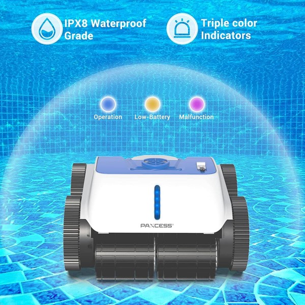 PAXCESS Cordless Robotic Pool Cleaner - Wall-Climbing Function with Smart Route Plan, Automatic Pool Vacuum, Max Surface Cleaning & Powerful Suction, MAX 90 mins, for 1614 sq ft in/Above Ground Pools