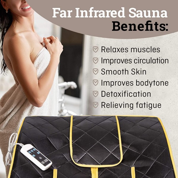 Crew & Axel Infrared Sauna Individual Home Spa - Indoor Portable Sauna Set Includes a Heating Foot Pad & Chair Obsidian Black Size Large (L 27.5” x W 33” x H 38”)