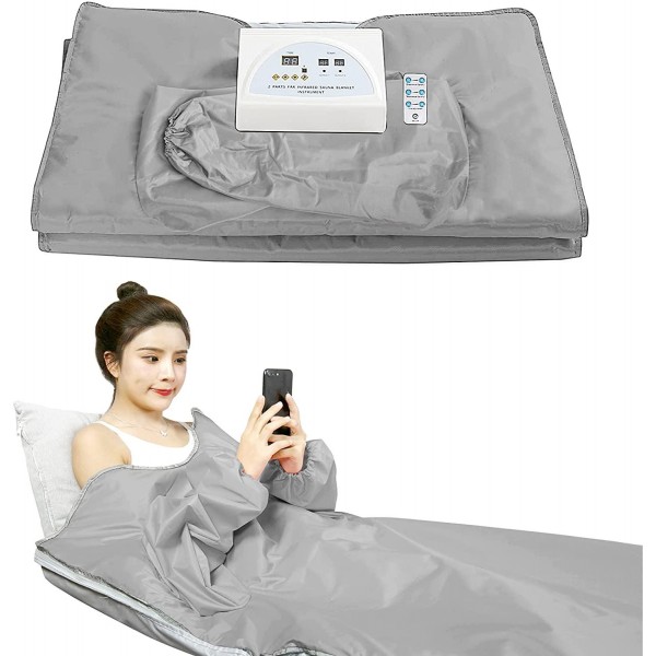 Cosy Casa FIR Far Infrared Sauna Blanket with 2 Zone Controller Professional Detox Therapy Anti Ageing Beauty Machine Body Fitness Machine(Silver-Gray) (Grey)