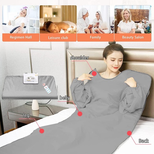 Cosy Casa FIR Far Infrared Sauna Blanket with 2 Zone Controller Professional Detox Therapy Anti Ageing Beauty Machine Body Fitness Machine(Silver-Gray) (Grey)