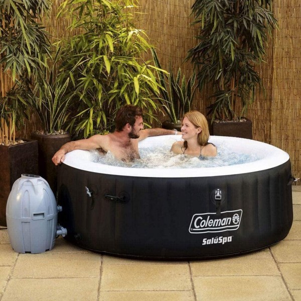 Coleman 13804-BW SaluSpa 4 Person Portable Inflatable Outdoor Round Hot Tub Spa with 60 Air Jets, Tub Cover, Pump, Chemical Floater and 3 Type VI Replacement Filter Cartridges, Black