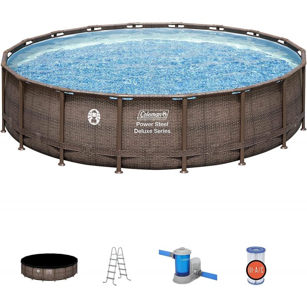 Coleman Power Steel Deluxe Series 18’ x 48” Metal Frame Round Above Ground Pool Set with Filter Pump, Ladder & Pool Cover