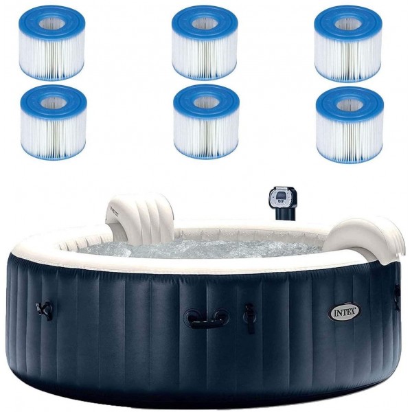 Intex 28409E PureSpa 6 Person Home Outdoor Inflatable Portable Heated Round Hot Tub Spa 85-inch x 28-inch with 170 Bubble Jets, Built in Heat Pump, and 6 Type S1 Filter Cartridges