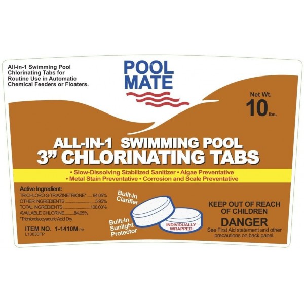 Pool Mate 1-1410M All-in-1 Swimming Pool 3-Inch Chlorine Tabs, 10-Pounds
