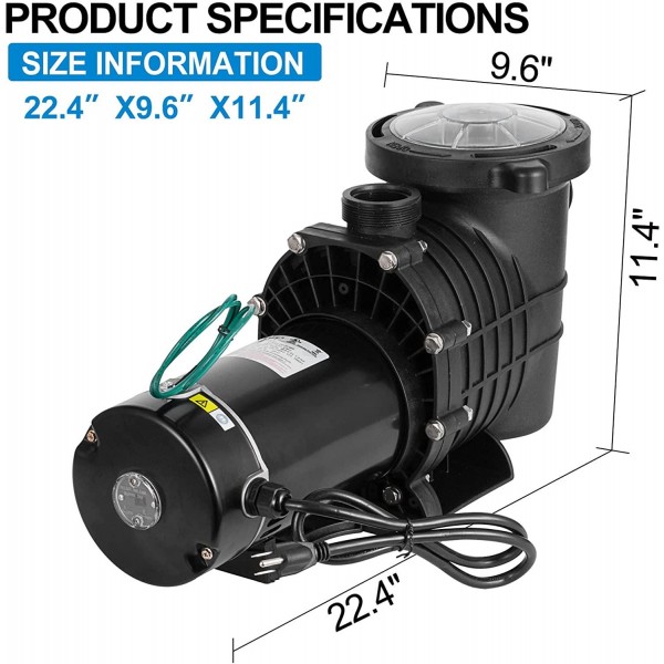 PRIBCHO 1.5 HP Above Ground Pool Pump High Flow Self Primming Dual Voltage in/Above Ground Swimming Pool Pumps W/Strainer Basket Free 2Pcs 1-1/2NPT Connectors