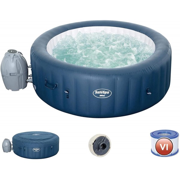Bestway 54185E SaluSpa Milan Airjet Plus Portable Round Inflatable 6 Person Hot Tub Spa with Cover and Filter Pump Included, Teal