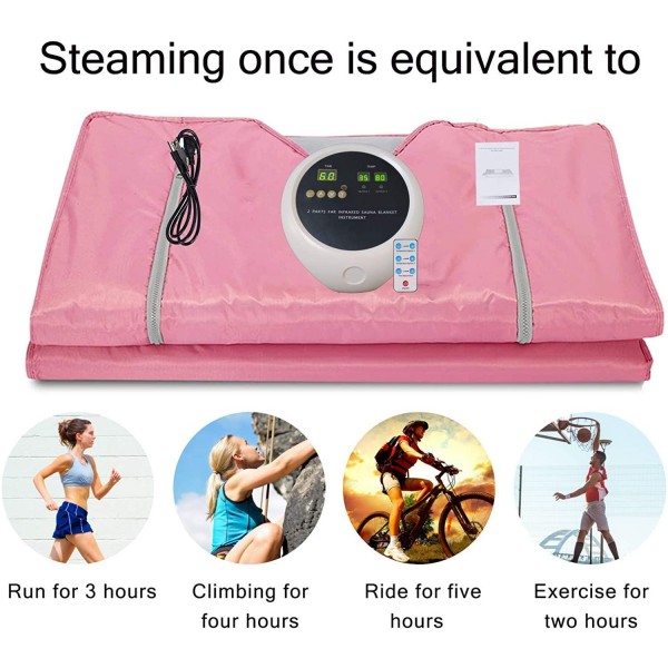 V ddhoger Heat Sauna Blanket Infrared with Overheating Protection Oxford Portable 2 Zone Personal Sauna Blanket Far-Infrared for Detoxification at Home (Pink)